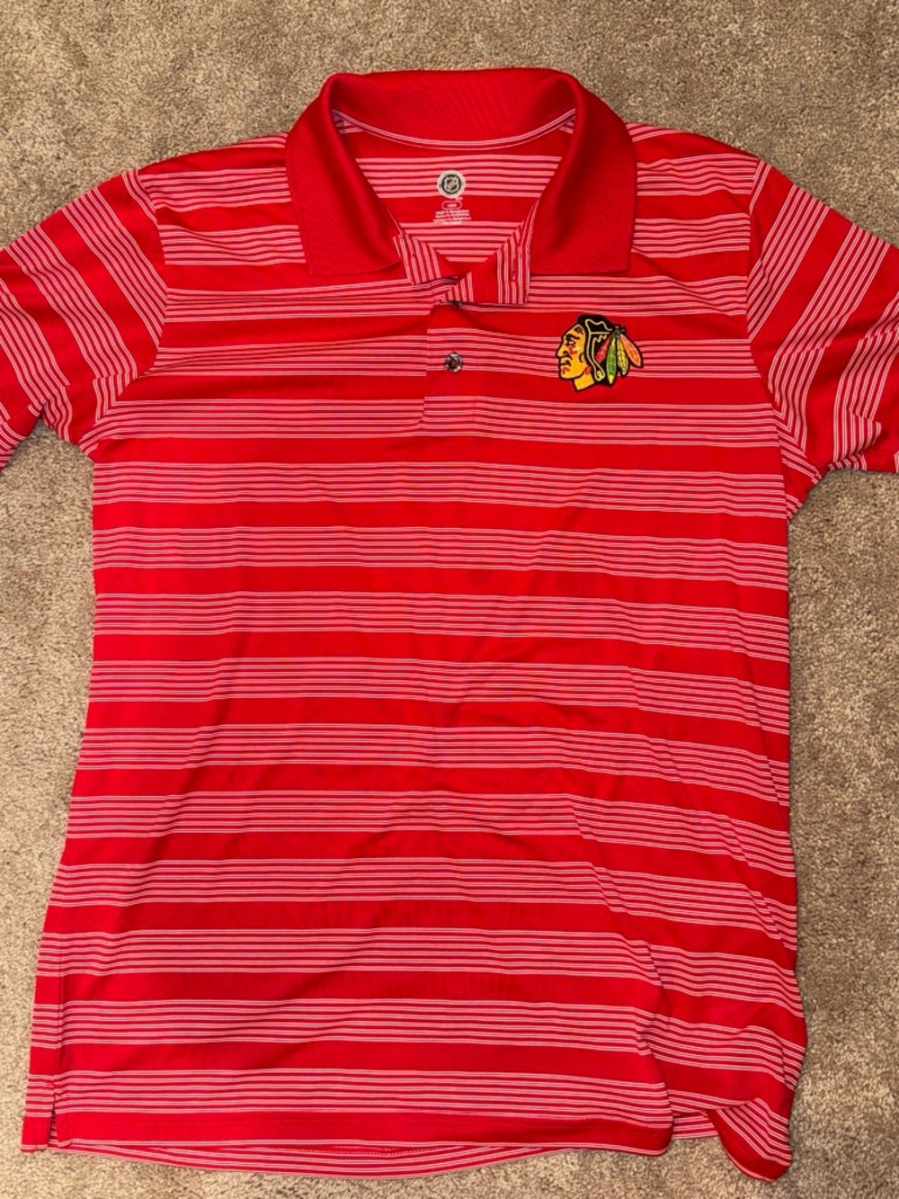 Men’s Blackhawks Red Striped Polo Shirt